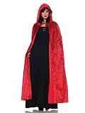 Red Crushed panne Velvet Hooded Cloak 55 inch Cape Classic Vampire Devil Sorceress Renaissance Gothic Costume