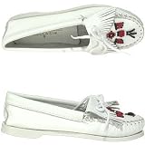 Minnetonka Moccasin Women's Thunderbird BoatSole (White Smooth Leather 5.5 M)