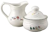 Pfaltzgraff Snow Village Sugar and Creamer Set