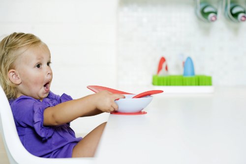 Imagen principal de Boon - Cuenco para bebés con accesorio para recoger la comida, color azul y naranja