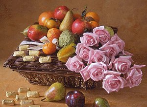Fruit Hamper (10lbs) with Chocolates & 12 Roses by MFR