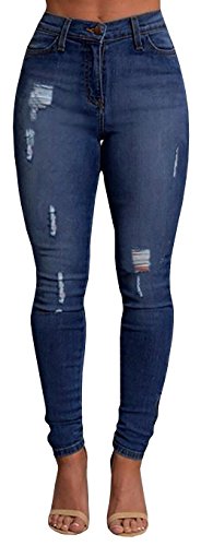 Ermonn Women High Waist Skinny Ripped Boyfriend Jeans Trousers