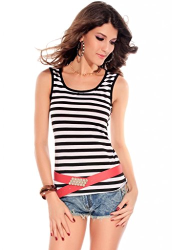 EOZY ボーダー柄ブラウスシャツ レディース ガールズ Tシャツ カットソー トップス Uネック ロングタンクトップ カジュアルアパレル 服装 ブラック