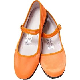 Pumpkin Solid Silk Mary Jane Chinese Shoes