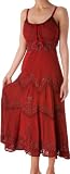 AA4012 - Stonewashed Rayon Embroidered Adjustable Spaghetti Straps Long Dress ( Various Colors & Sizes ) - Burgandy/XL/2XL