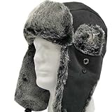 USHANKA TROOPER Black Faux Leather Hat BOMBER