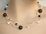 Collier Perlenkette Swarovski Kristallen - Schimmernde Glasperlen und funkelnde Swarovski Kristalle auf Stahlseide gef�delt schwarz - wei� 608