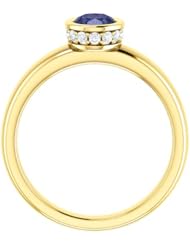 18K Yellow Gold 7.00x5.00mm Oval Cut Iolite and Diamond Ring -- LIFETIME WARRANTY