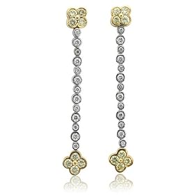 14k Two Tone Gold White and Yellow Diamond Clovers Drop Earrings (GH, SI-I, 1.03 carat)