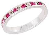 Sterling Silver Eternity Band, w/ October Birthstone, Pink Tourmaline Crystal, 1/8 (3mm) wide