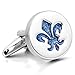 Men's 2 PCS Rhodium Plated Enamel Cufflinks Silver Tone Blue Knight Fleur De Lis Shirt Wedding Business 1 Pair Set