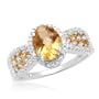 10k White Gold Checkerboard Oval Citrine Center w/ Round Citrine & Diamonds Ring, Size 7