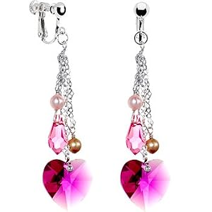 Handcrafted Austrian Passion Pearl Heart Drop Clip Earrings