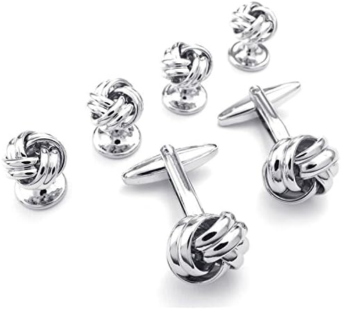Vincy Mens Love Knot 2pcs Shirts Cufflinks and 4pcs Studs Set, Color Silver