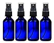 All4u Cobalt Blue Glass Bottle 1 oz Includes 4 Caps and 4 Fine Mist Sprayer+1 Stainless Steel Syring as a free gifte (4 pack)