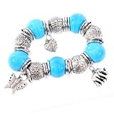 Review The Tribeca Gift Company  / Antique Silver Effect & Coloured Bead Charm Bracelet Blue