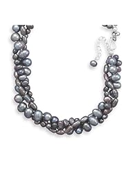 Genuine Elegante Necklace. 17"+2" Extension Multistrand Grey Cultured Freshwater Pearl Necklace. 100% Satisfaction Guaranteed.
