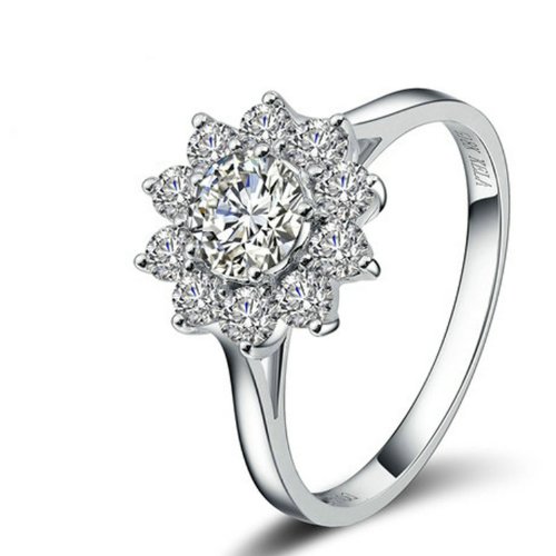 [Fashion Series] Yoursfs Unique Sunflower Cubic Zirconia CZ Promise Engagement Ring 18k White Gold Plated
