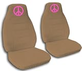 2 Brown "Peace" car seat covers, for a 2002 Toyota Camry.