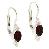 Sterling Silver Genuine Garnet oval stone bali bead Lever Back LeverBack Earrings