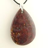 Jasper Gemstone Pendant 18 Inch Rubber Cord Necklace Sterling Silver Bail