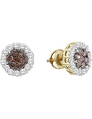 Real Diamond Earrings 1.53CTW COGNAC DIAMOND FLOWER EARRINGS Yellow-gold 14K