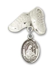 Sterling Silver Baby Badge with St. Gertrude of Nivelles Charm and Baby Boots Pin