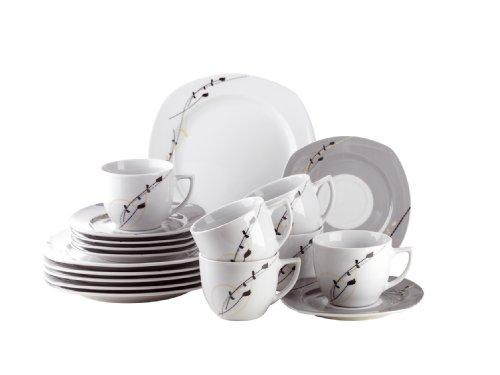Domestic 922638 Kaffeeservice 18-teilig Estiva mit je 6 Tassen, Untertassen und Desserteller