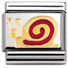 Nomination Composable Classic TIERE - LAND Edelstahl, Email und 18K-Gold (Schnecke ROT) 030212