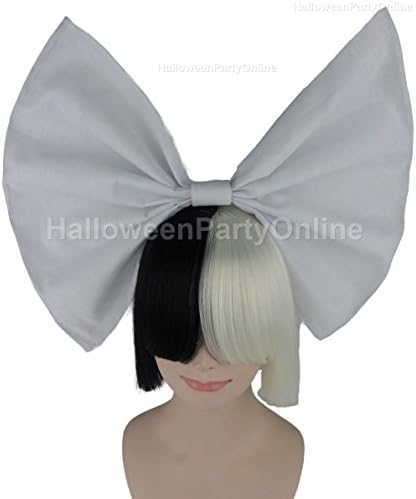 Halloween Party SIA Black &amp; White Wig with White Bow Costume Cosplay Online HW-200