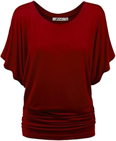 CK Womens Short Sleeve Fold Waist Dolman Drape Top Blouse Tshirt (L, Wine)