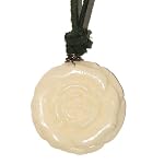 Dolomite Necklace 01 Pendant White Flower Green Leather Crystal Healing Statement Gemstone Carved 22