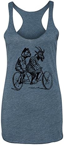 Goat and Dog Riding A Bike - Super Soft Tri-Blend Racerback Tank (Large, Vintage Indigo)