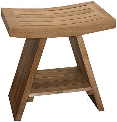Asia Teak Serenity Stool with Shelf - Natural Finish