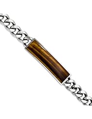 Stainless Steel Tigers Eye & Polished 8.25in Bracelet