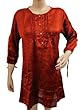 Womens Hippie Boho Tops Red Blouse Buttons Satin Tunic Top S