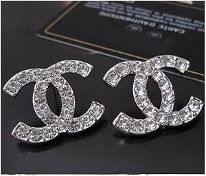Angel Stars Silver Plated Austria Crystals Double C CC Stud Earrings - Free Valvet Gift BOX -