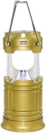 LED Camping Lantern,Usb Solar Rechargeable Powered Collapsible Camping Light Flashlight for Outdoor Fishing Hiking Emergency,with AA Battery Operated Charging for Android Phone Tablet (Gold)