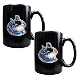 Vancouver Canucks 2pc Black Ceramic Mug Set - Primary Logo NHL Hockey