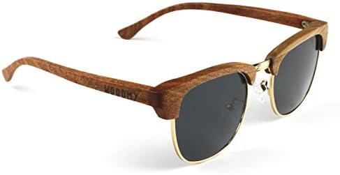 Designer Wooden Sunglasses, Round Clubmaster, Mens Womens, Polarised UV400 Lenses, FREE Bamboo Case (Red)