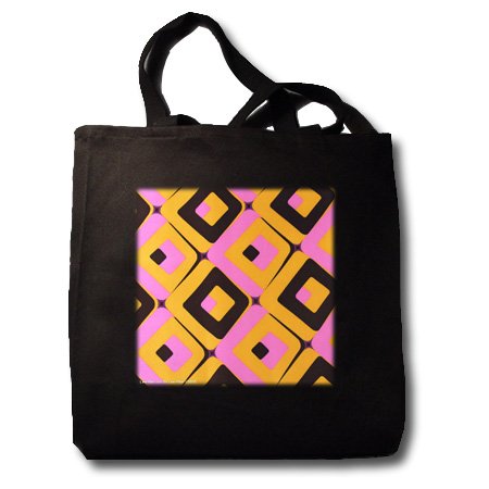 Lee Hiller Designs 60s Retro Print - 60s MOD 3D Geometric Pink Yellow and Brown - Tote Bags