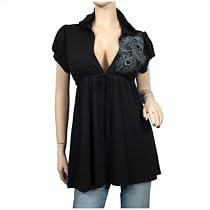 Plus size Black Low cut v-neck Hoodie top