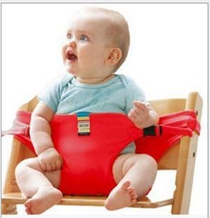 Comcome Outdoor Portable Travel Baby High Chair Safety Harness Toddler Safety Seat Strap, Washable and Squashable (Red)