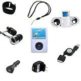 DB Premium Sansa Fuze Series Mp3 Player Accessory Bundle Kit: White Portable Foldable Speakers + White Silicone Sleeve Case + Retractable USB Charge and Sync Cable - Black + USB Car Charger - Black + USB Wall Charger - Black + Adjustable Sport Armband - Black + Belt Clip + Neckstrap - Black + BONUS Metallic Sound Isolating Earphones!