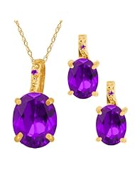 4.72 Ct Oval Purple Amethyst Gemstone 14k Yellow Gold Pendant Earrings Set