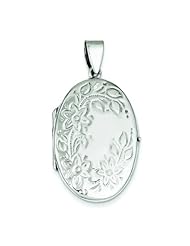 Sterling Silver Flower Oval Locket Jewelry 44mm