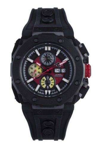 GV2 by Gevril Men's 8805 Corsaro Round Automatic-Chronograph Day-Date Sapphire Crystal Red Dial Rubber Water-Resistant Watch