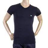 Emporio Armani t shirts navy blue V neck logo t shirt 110810 1W725 EAM2373