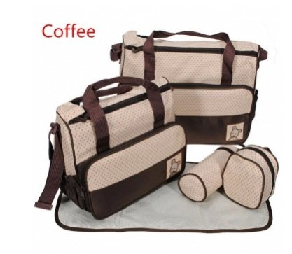 5 Pcs Baby Diaper Nappy Bag Mommy Shoulder Handbag Color:Coffee
