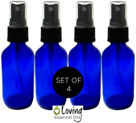 4 Cobalt Blue Glass Essential Oil Bottles Fine Mist Sprayer 2 Oz By Loving Essential Oils. True Blue Glass Bottles (Not Painted) Protect Your Oil From Light! (Blue Sprayers)